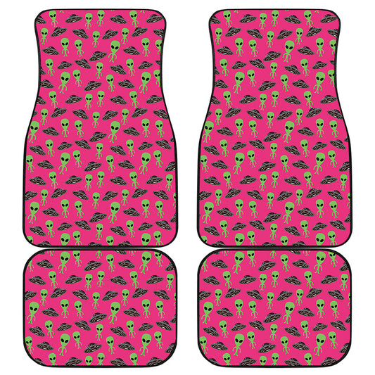 Little Green Alien UFO Print Front and Back Car Floor Mats
