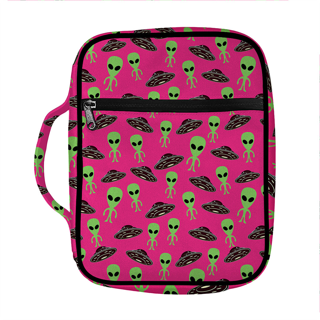 Little Green Alien UFO Print Front Pocket Bible Bag