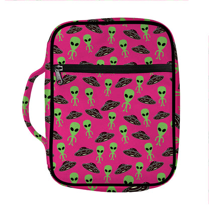 Little Green Alien UFO Print Front Pocket Bible Bag