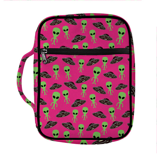 Little Green Alien UFO Print Front Pocket Bible Bag