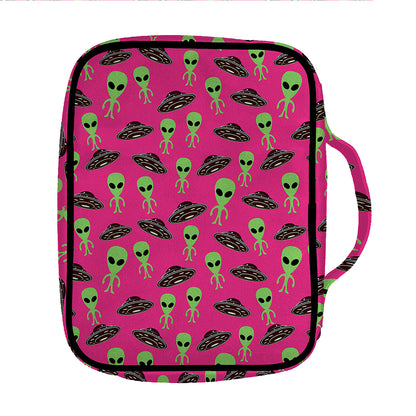 Little Green Alien UFO Print Front Pocket Bible Bag