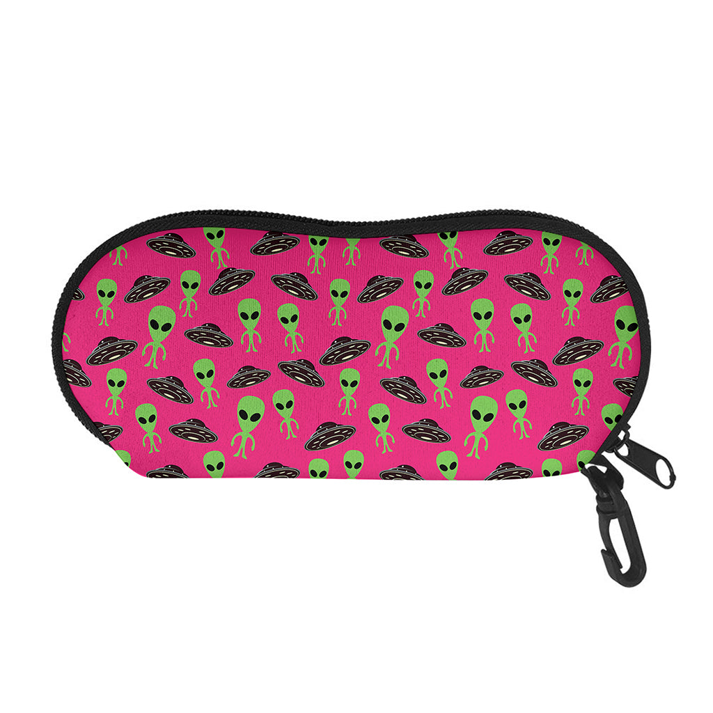 Little Green Alien UFO Print Glasses Case