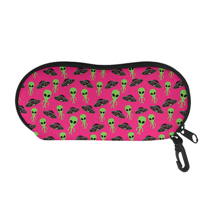 Little Green Alien UFO Print Glasses Case