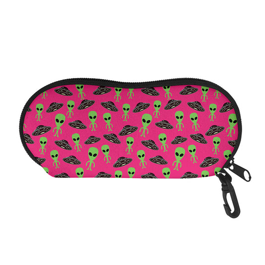 Little Green Alien UFO Print Glasses Case