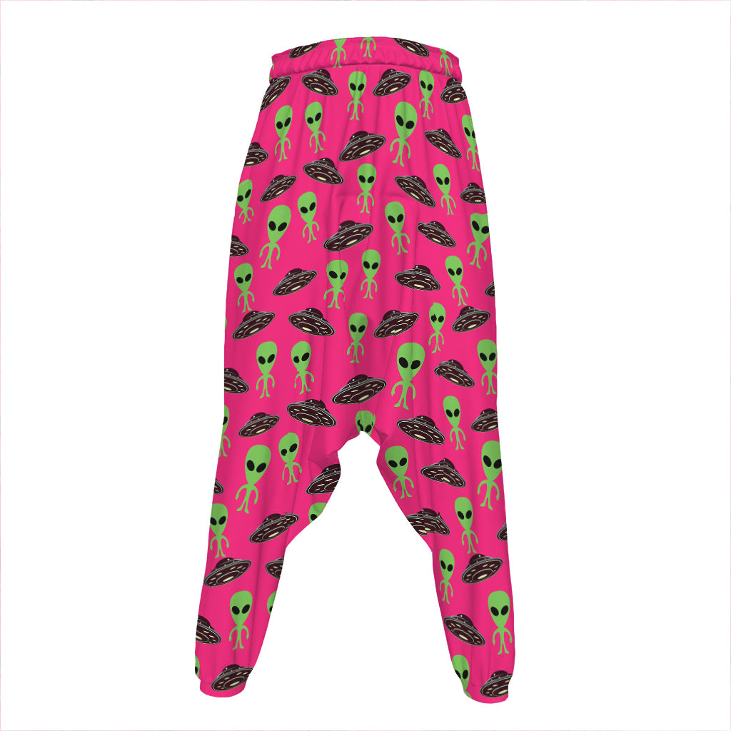 Little Green Alien UFO Print Hammer Pants