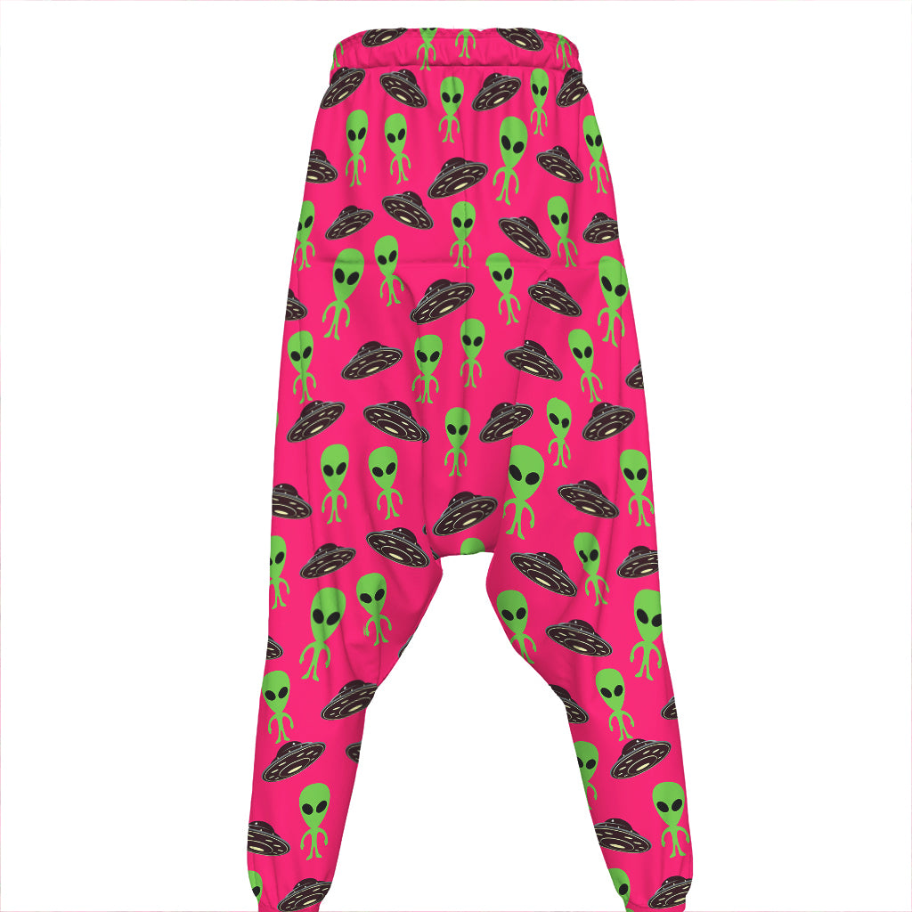 Little Green Alien UFO Print Hammer Pants