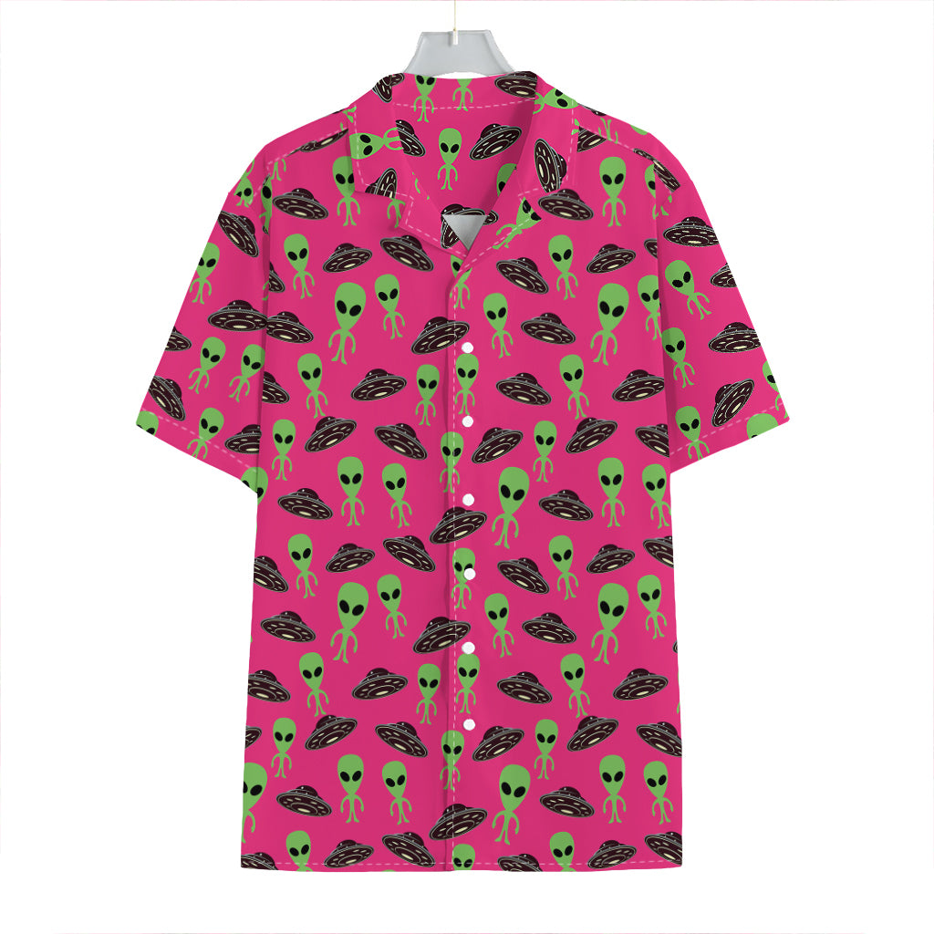 Little Green Alien UFO Print Hawaiian Shirt