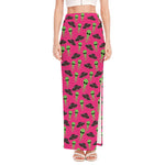 Little Green Alien UFO Print High Slit Maxi Skirt