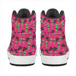 Little Green Alien UFO Print High Top Leather Sneakers