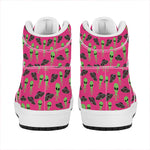 Little Green Alien UFO Print High Top Leather Sneakers