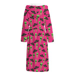 Little Green Alien UFO Print Hooded Bathrobe