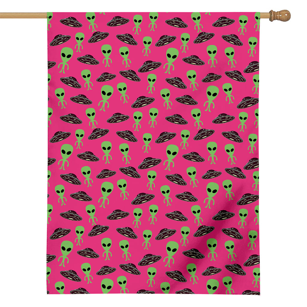 Little Green Alien UFO Print House Flag