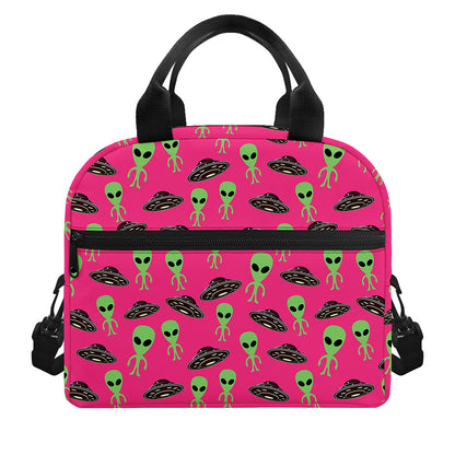 Little Green Alien UFO Print Insulated Lunch Bag