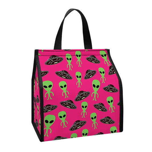 Little Green Alien UFO Print Insulated Lunch Tote