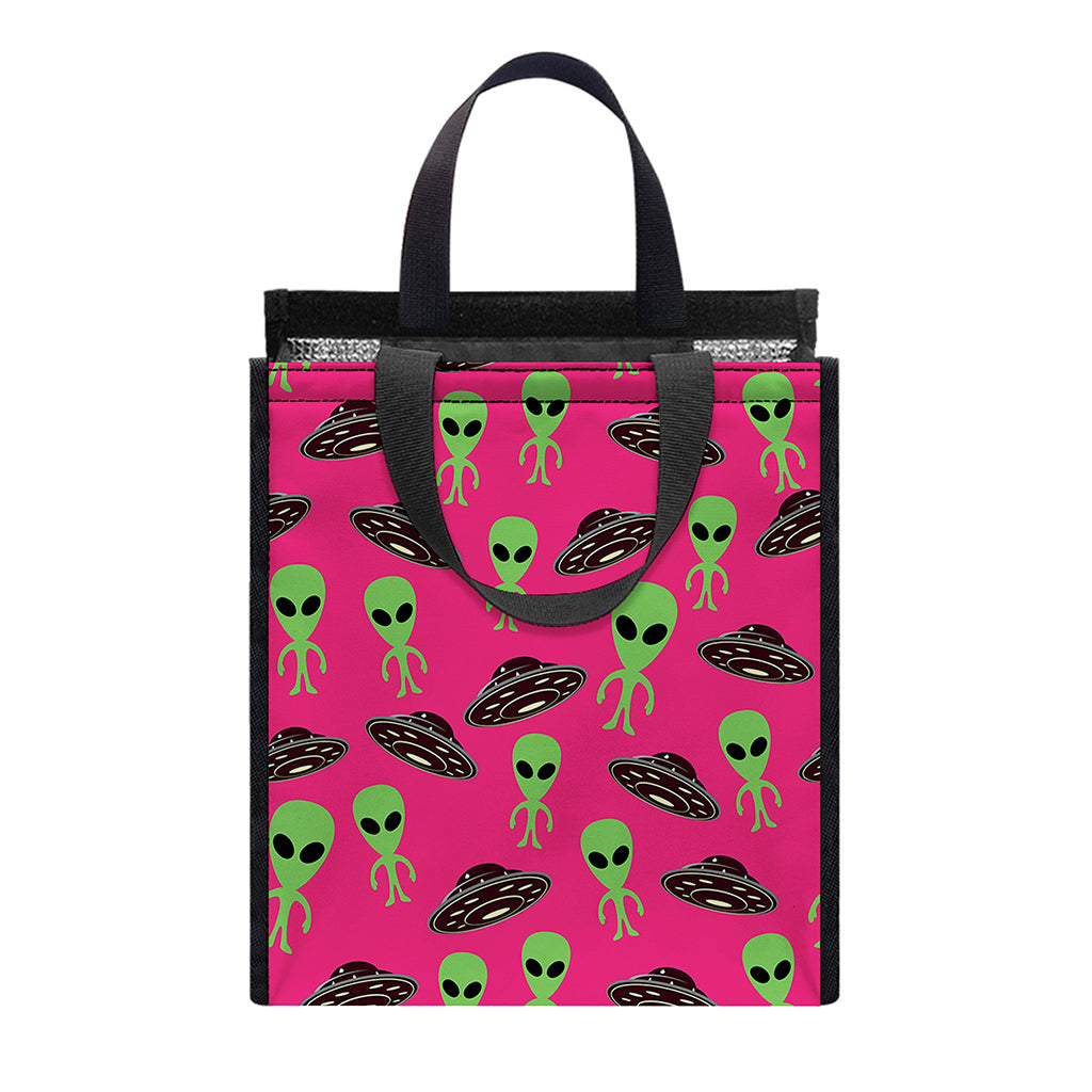 Little Green Alien UFO Print Insulated Lunch Tote