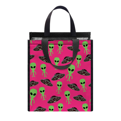 Little Green Alien UFO Print Insulated Lunch Tote