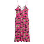 Little Green Alien UFO Print Jersey Midi Cami Dress