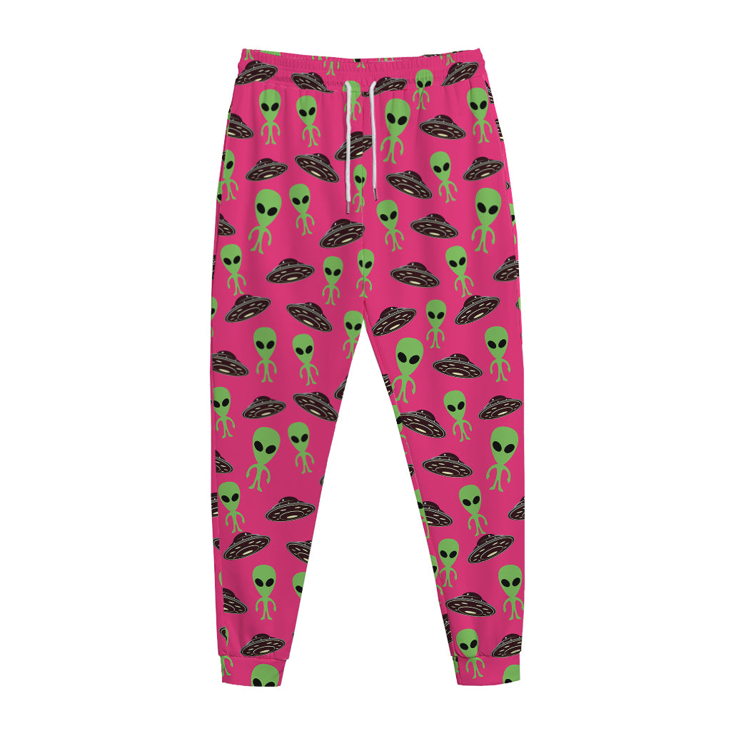 Little Green Alien UFO Print Jogger Pants
