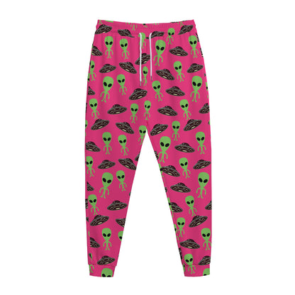 Little Green Alien UFO Print Jogger Pants