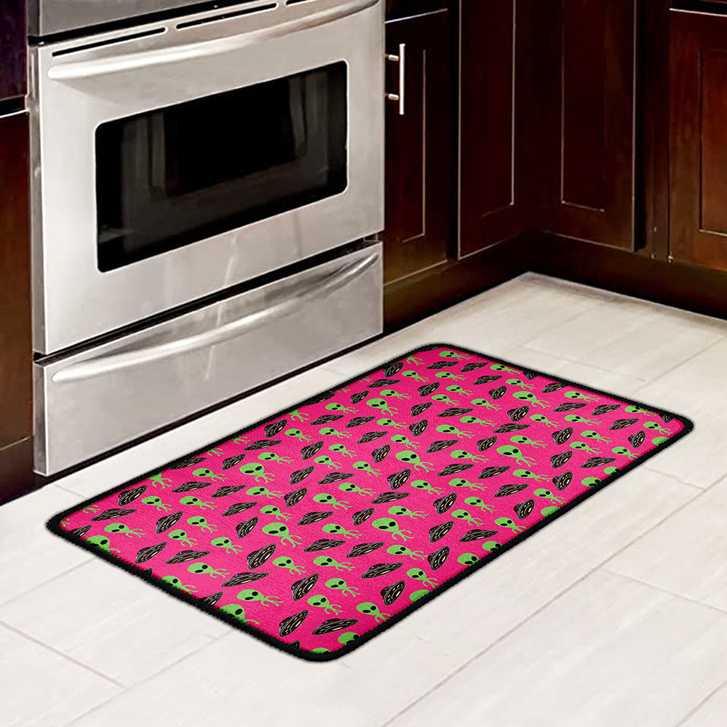 Little Green Alien UFO Print Kitchen Mat