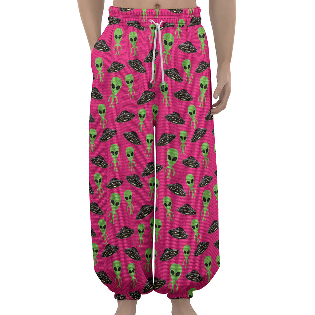 Little Green Alien UFO Print Lantern Pants