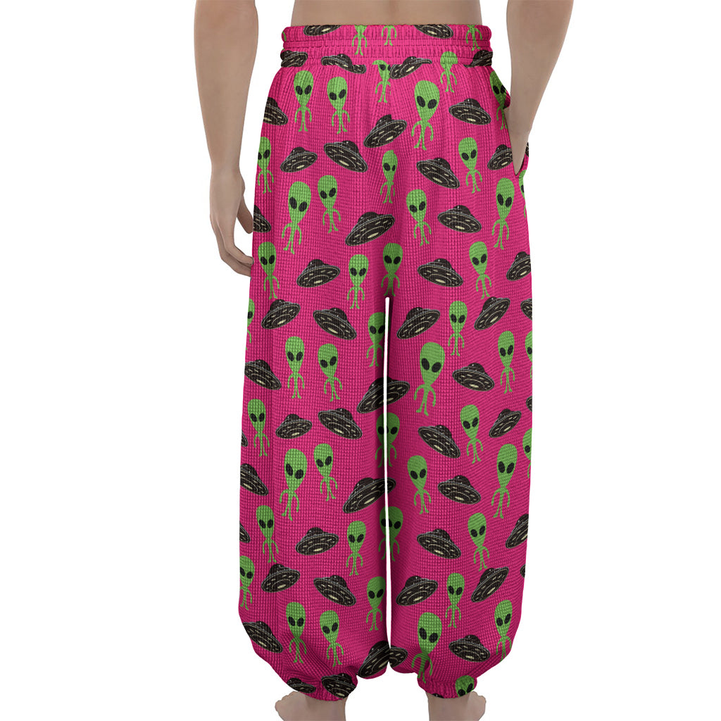 Little Green Alien UFO Print Lantern Pants