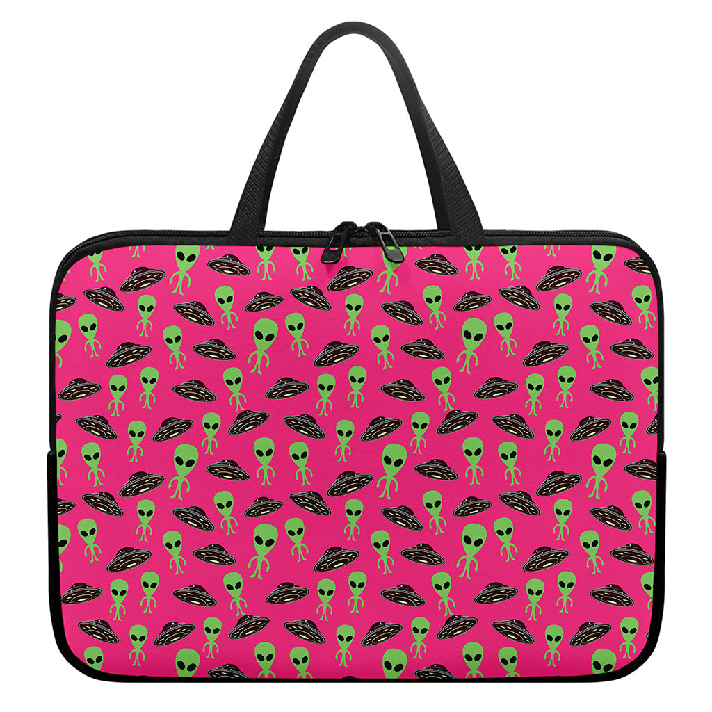 Little Green Alien UFO Print Laptop Sleeve With Handle