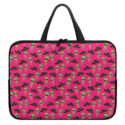 Little Green Alien UFO Print Laptop Sleeve With Handle