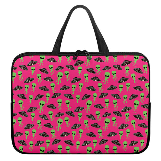 Little Green Alien UFO Print Laptop Sleeve With Handle