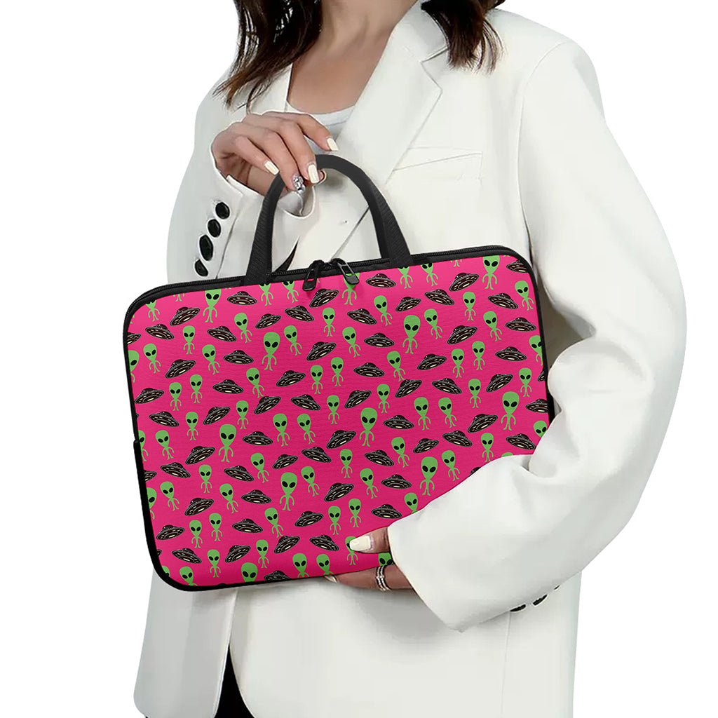 Little Green Alien UFO Print Laptop Sleeve With Handle