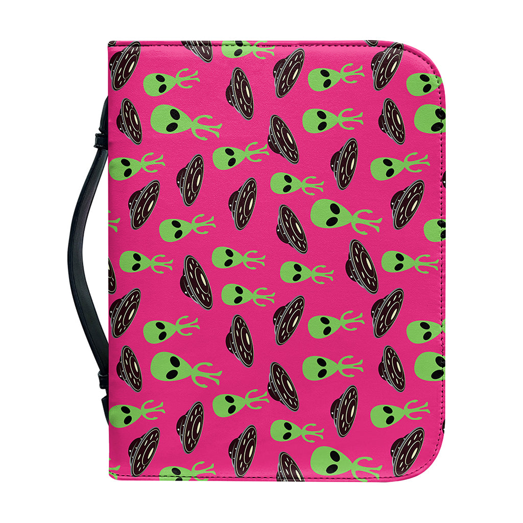 Little Green Alien UFO Print Leather Bible Cover