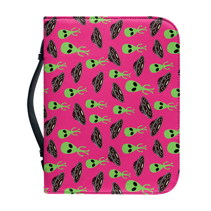 Little Green Alien UFO Print Leather Bible Cover