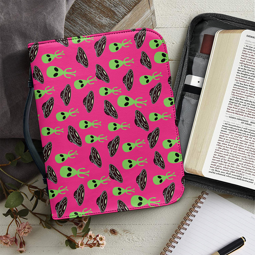Little Green Alien UFO Print Leather Bible Cover