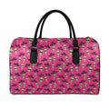Little Green Alien UFO Print Leather Duffel Bag