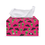 Little Green Alien UFO Print Leather Tissue Box Cover