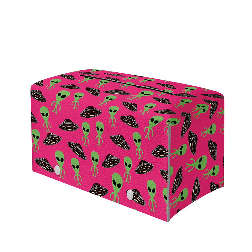 Little Green Alien UFO Print Leather Tissue Box Cover