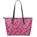 Little Green Alien UFO Print Leather Tote Bag With Zipper