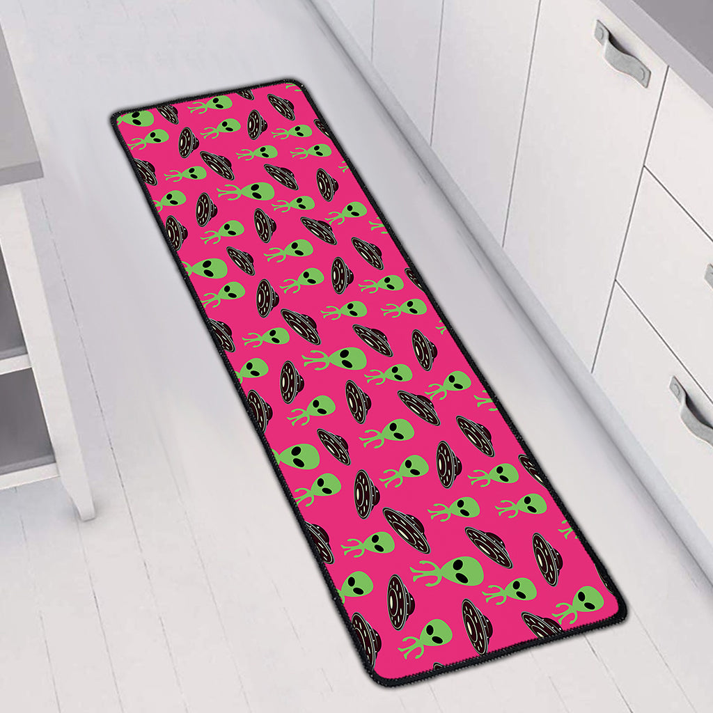 Little Green Alien UFO Print Long Kitchen Mat