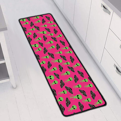 Little Green Alien UFO Print Long Kitchen Mat