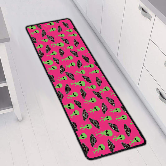 Little Green Alien UFO Print Long Kitchen Mat