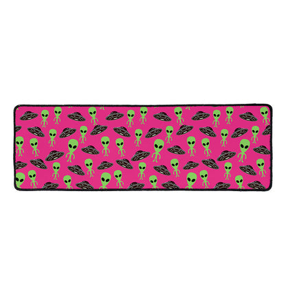 Little Green Alien UFO Print Long Kitchen Mat