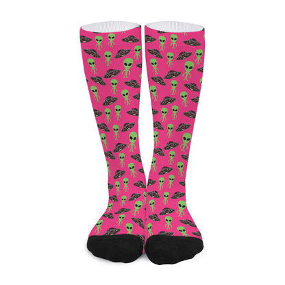 Little Green Alien UFO Print Long Socks
