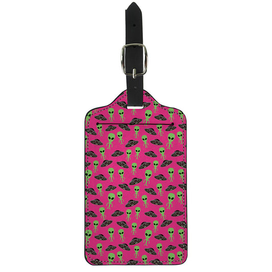Little Green Alien UFO Print Luggage Tag