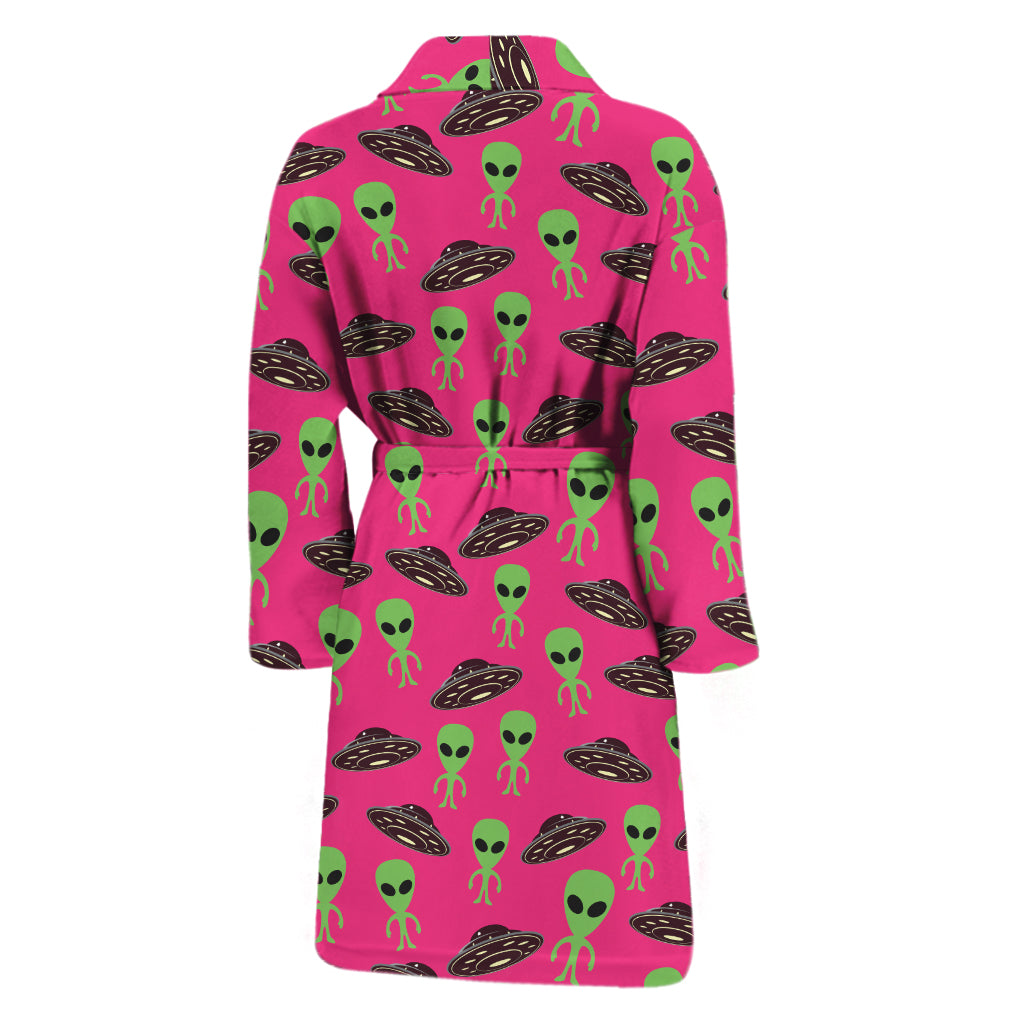 Little Green Alien UFO Print Men's Bathrobe