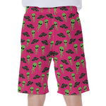 Little Green Alien UFO Print Men's Beach Shorts