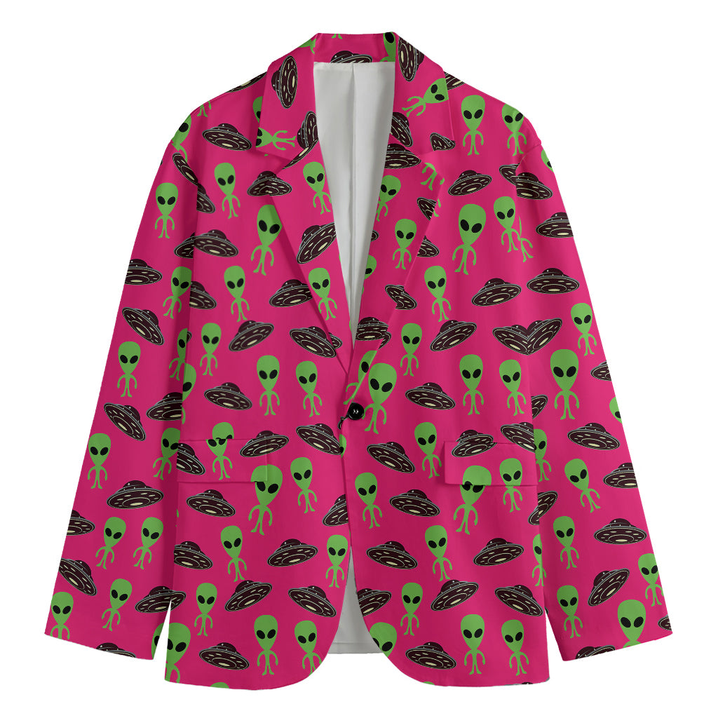 Little Green Alien UFO Print Men's Blazer