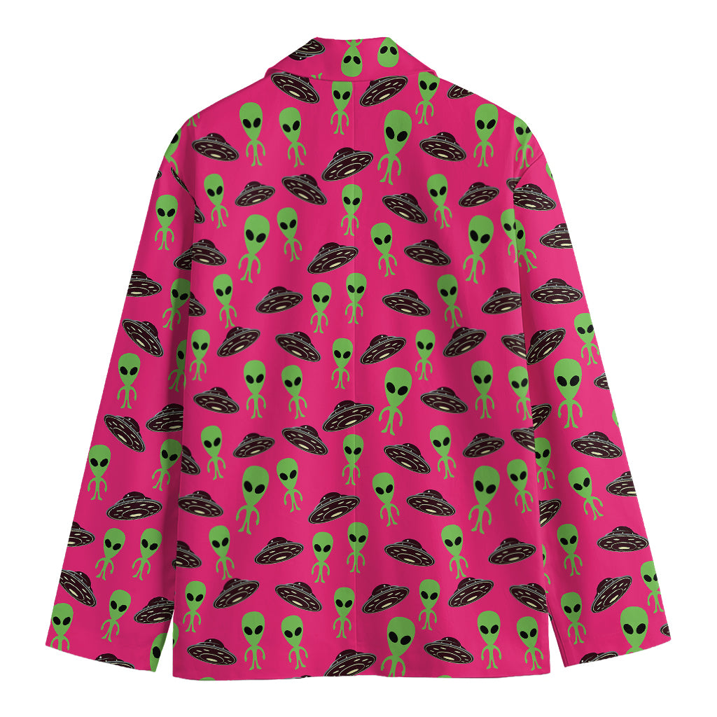 Little Green Alien UFO Print Men's Blazer