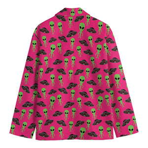 Little Green Alien UFO Print Men's Blazer