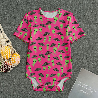 Little Green Alien UFO Print Men's Bodysuit