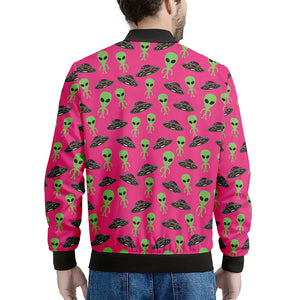 Little Green Alien UFO Print Men's Bomber Jacket